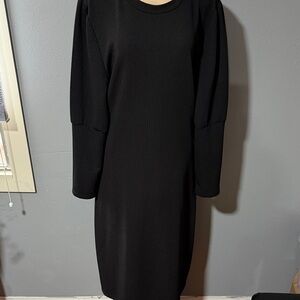 BloomChic Black Long Sleeve Ribbed Midi Dress
